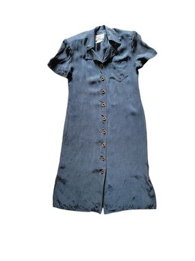 karin stevens Navy Button-Front Short-Sleeve Midi Dress